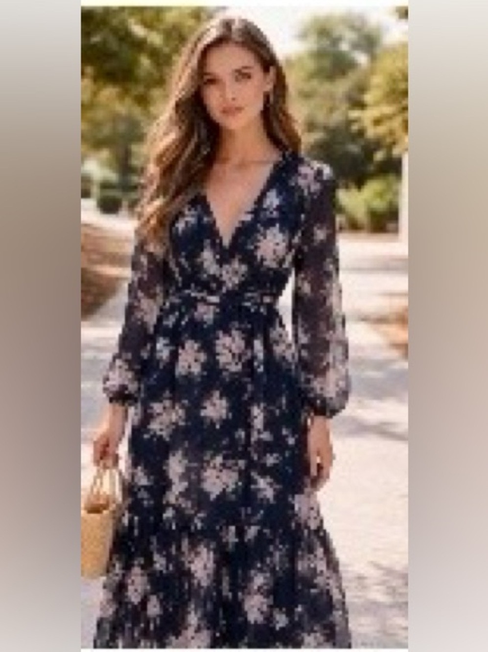 New Moon River Navy Floral Long Sleeve Maxi Dress